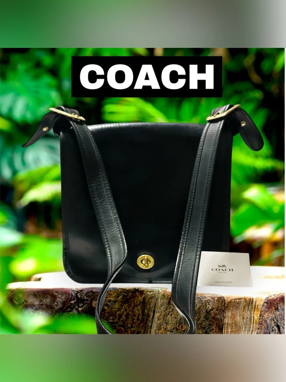 Rare Vintage COACH Black soft Leather Crossbody Shoulder Bag - COACH message Bag